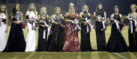 Homecoming Queen Sadie Mallard with her court, from left Madison Smith, Kylie Crane, Annalisa Crenshaw, Katlyn Hyde, Kylee Freeman, Sadie Mallard, Lexie Dishner, Amber Markham, Morgan Wilson and Emma Taylor.