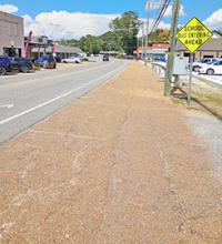This shows the area along Highway 195, where a new sidewalk will be installed complete with lamp posts traveling from the Winston County Judicial Building to Adams Road.