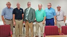 Among officials in Winston County in attendance at the recent workforce development meeting, from left, Haleyville Chamber of Commerce President Mike Evans; Winston Career Academy Director Adam Gray; Winston County Schools Superintendent Jeff Scott; Winston County Commission Chairman David Cummings; Double Springs Mayor Kim Miller and Winston County District 1 Commissioner Rutger Hyche.