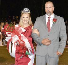 Hope Coleman was crowned the Haleyville High School homecoming queen Friday, Sept. 28, 2018. She is being escorted by her father, Kevin.